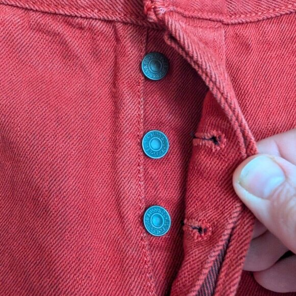 Levi's 501 XX Red Jeans - Black Button Fly Mens Size 38x30 Crease Lines Straight - Picture 7 of 13